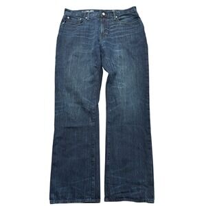 GAP Jeans Men's 33x32 Blue Dark Wash Straight Leg Relaxed Fit Denim Whiskered